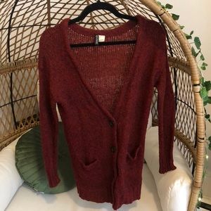 Small Red H&M Cardigan Sweater with Elbow Patches